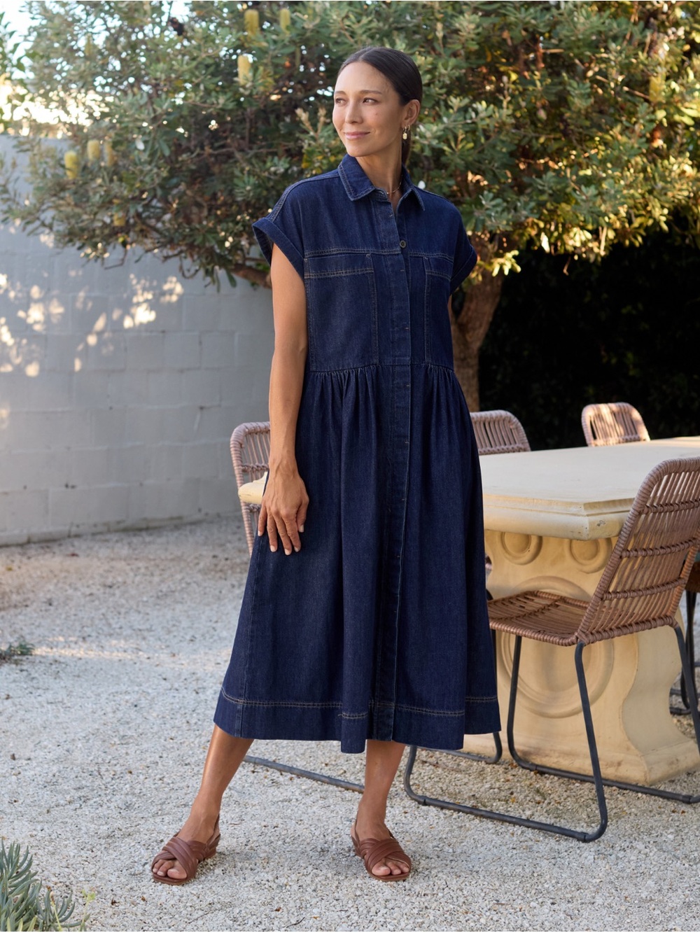 Maye Harper Indigo Denim Midi Shirt Dress